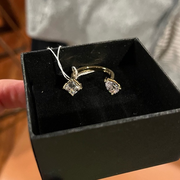 Sz 7 💎 sparkly ✨ Gold plated CZ sterling silver two stone rings 925 - Picture 5 of 10